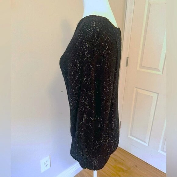 Nine West Jeans Sweater, Black Knit Sweater with Gold Metallic Mesh, Size S - Picture 4 of 9